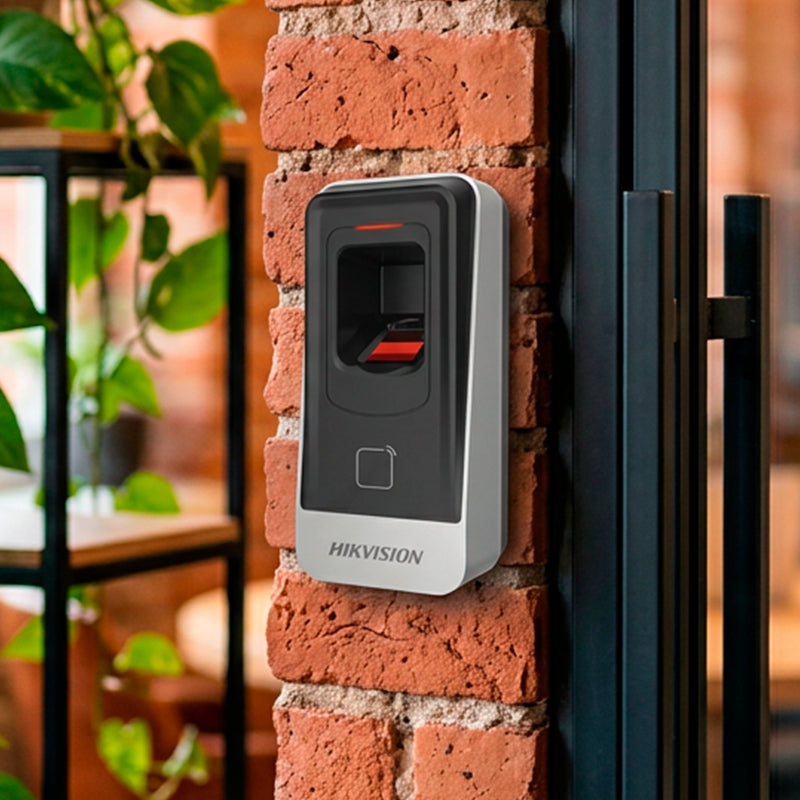 Lector biométrico esclavo Hikvision DS-K1201AMF con huella digital, lector de tarjetas M1 y RS485

