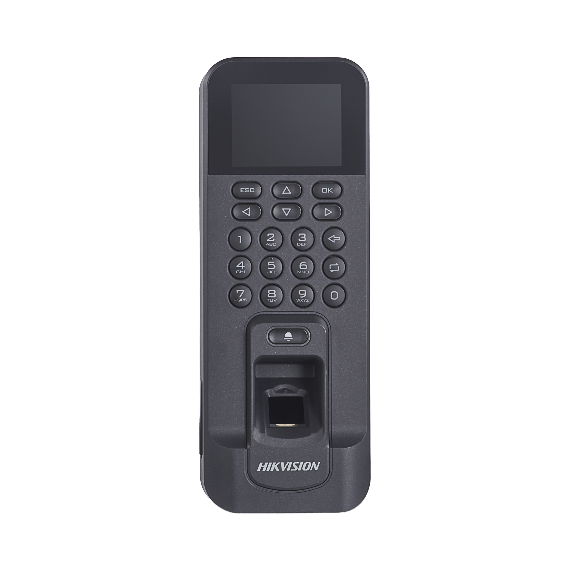 Terminal biométrico IP Hikvision DS-K1T804AEF con lector de huella, tarjetas EM y teclado PIN

