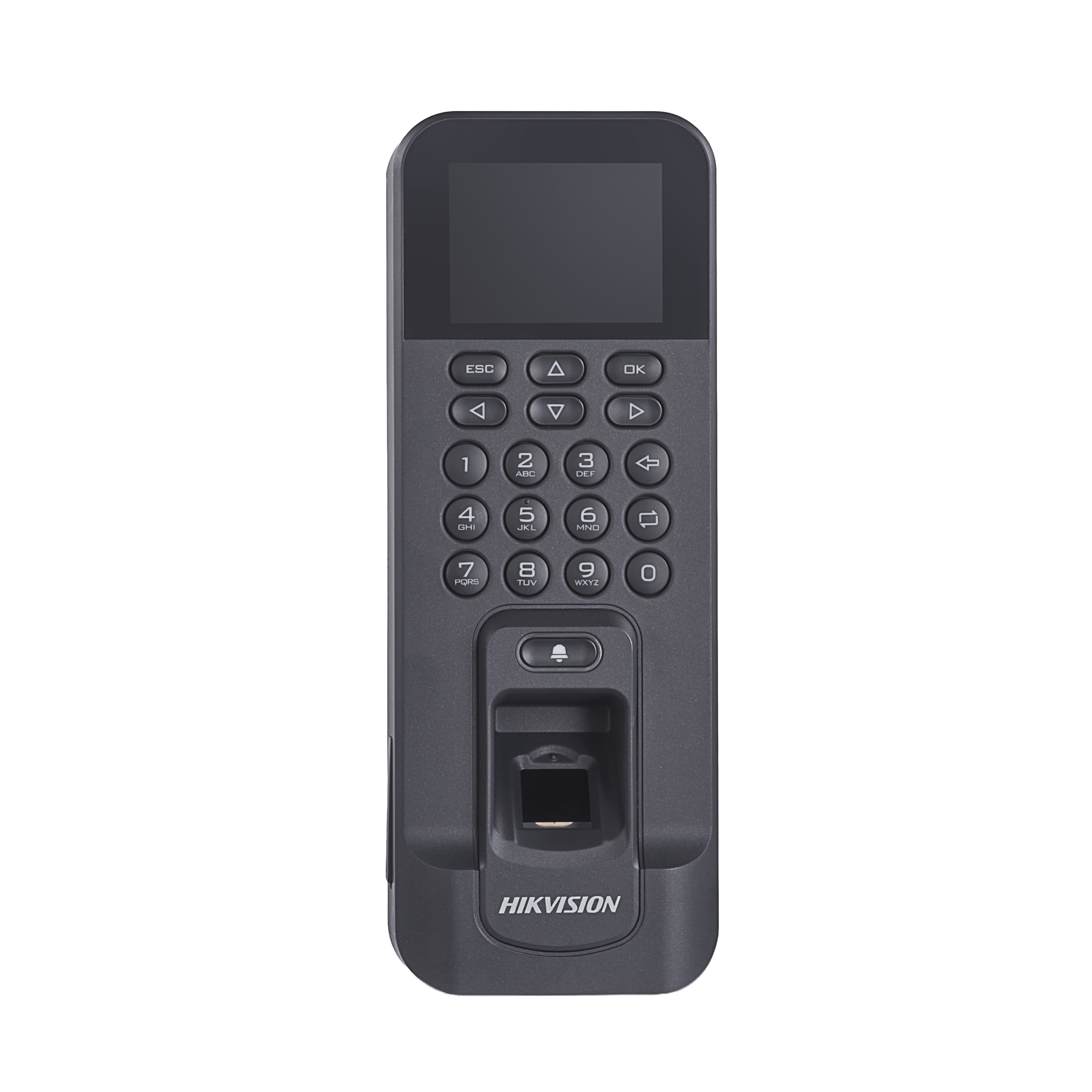 Terminal biométrico IP Hikvision DS-K1T804AEF con lector de huella, tarjetas EM y teclado PIN

