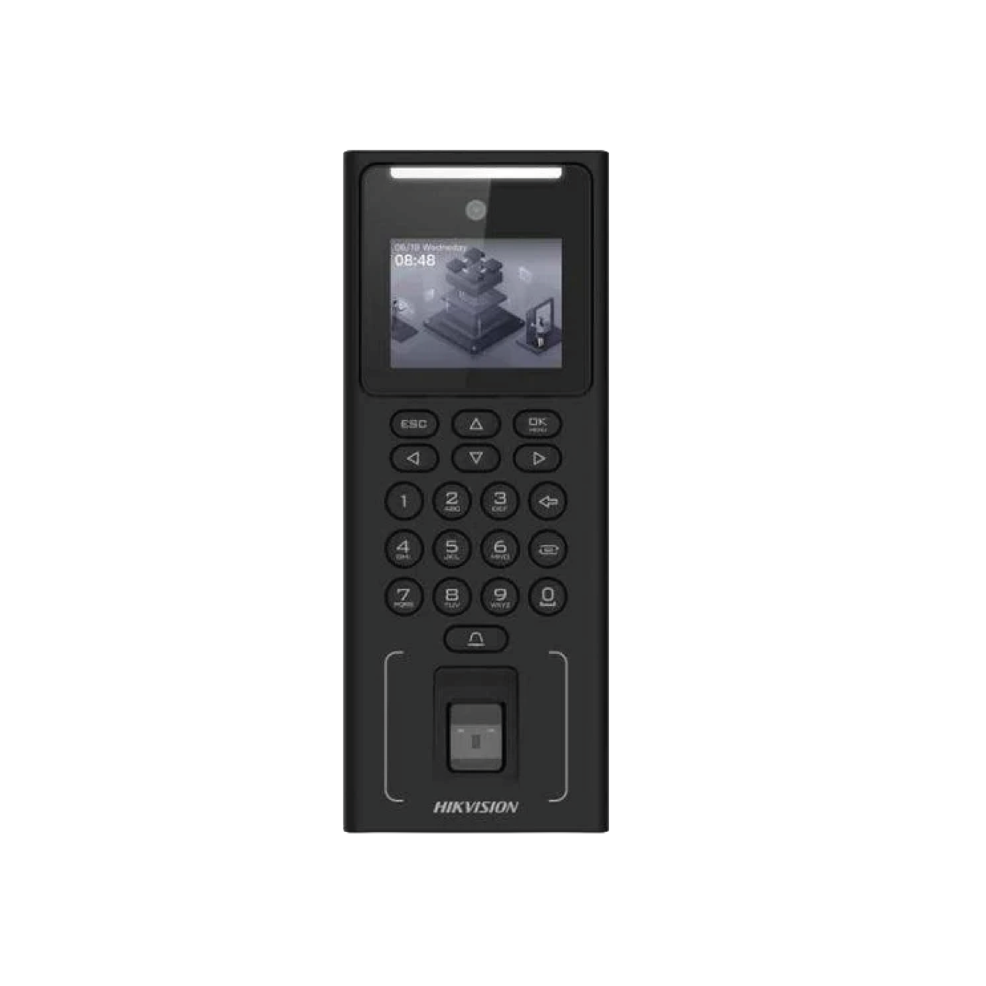 Kit integral de control de acceso Hikvision DS-KAS321 con terminal facial WiFi, botón sin contacto y cerradura magnética