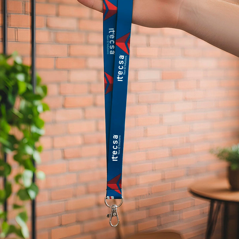 Lanyards personalizados de 20mm sublimados a full color con mosquetón metálico y diseño corporativo

