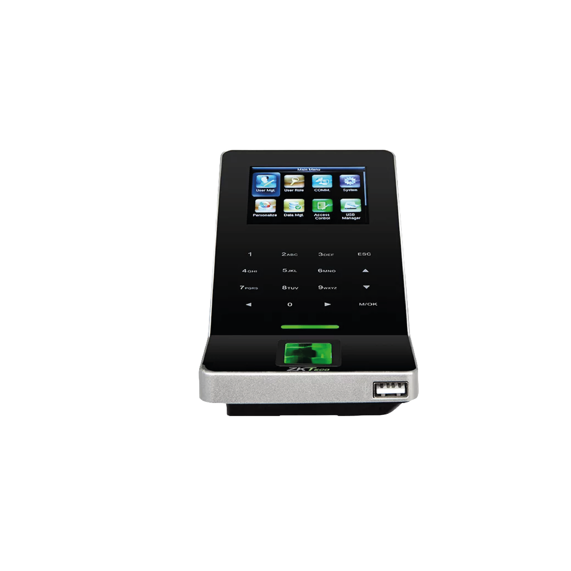 Terminal de control de acceso ultradelgado ZKTeco F22 con conexión WiFi, lector de huella y teclado táctil

