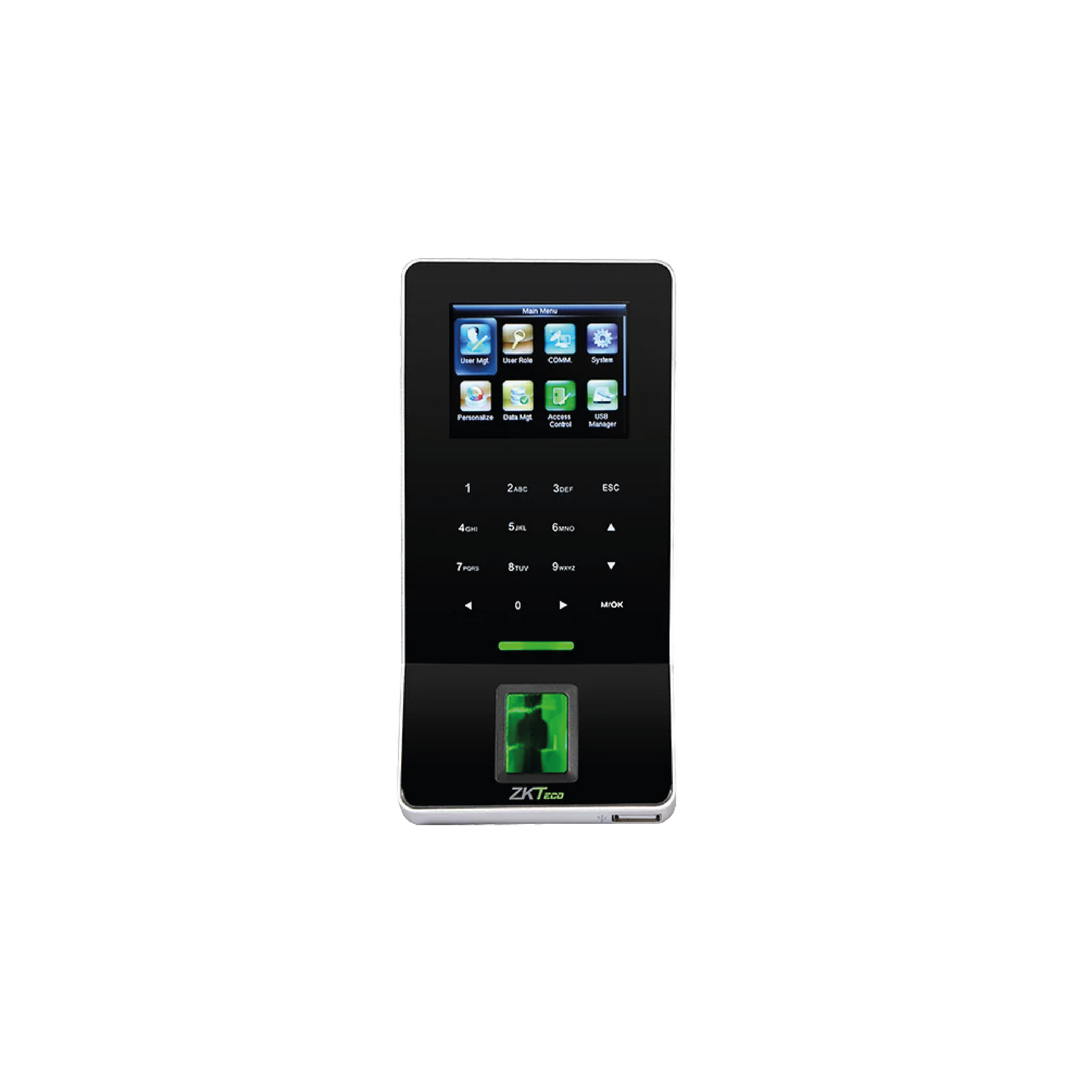 Terminal de control de acceso ultradelgado ZKTeco F22 con conexión WiFi, lector de huella y teclado táctil

