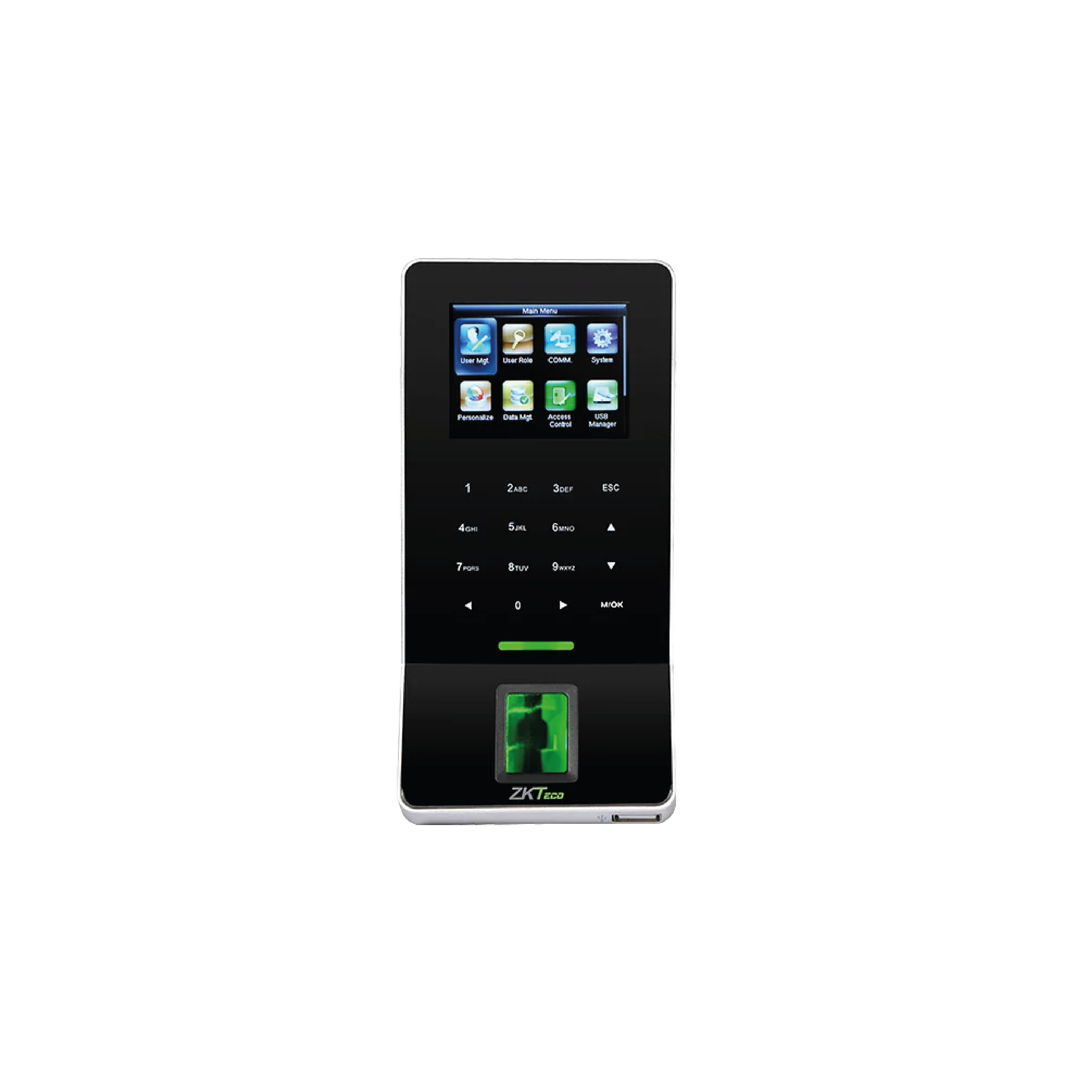 Terminal de control de acceso ultradelgado ZKTeco F22 con conexión WiFi, lector de huella y teclado táctil

