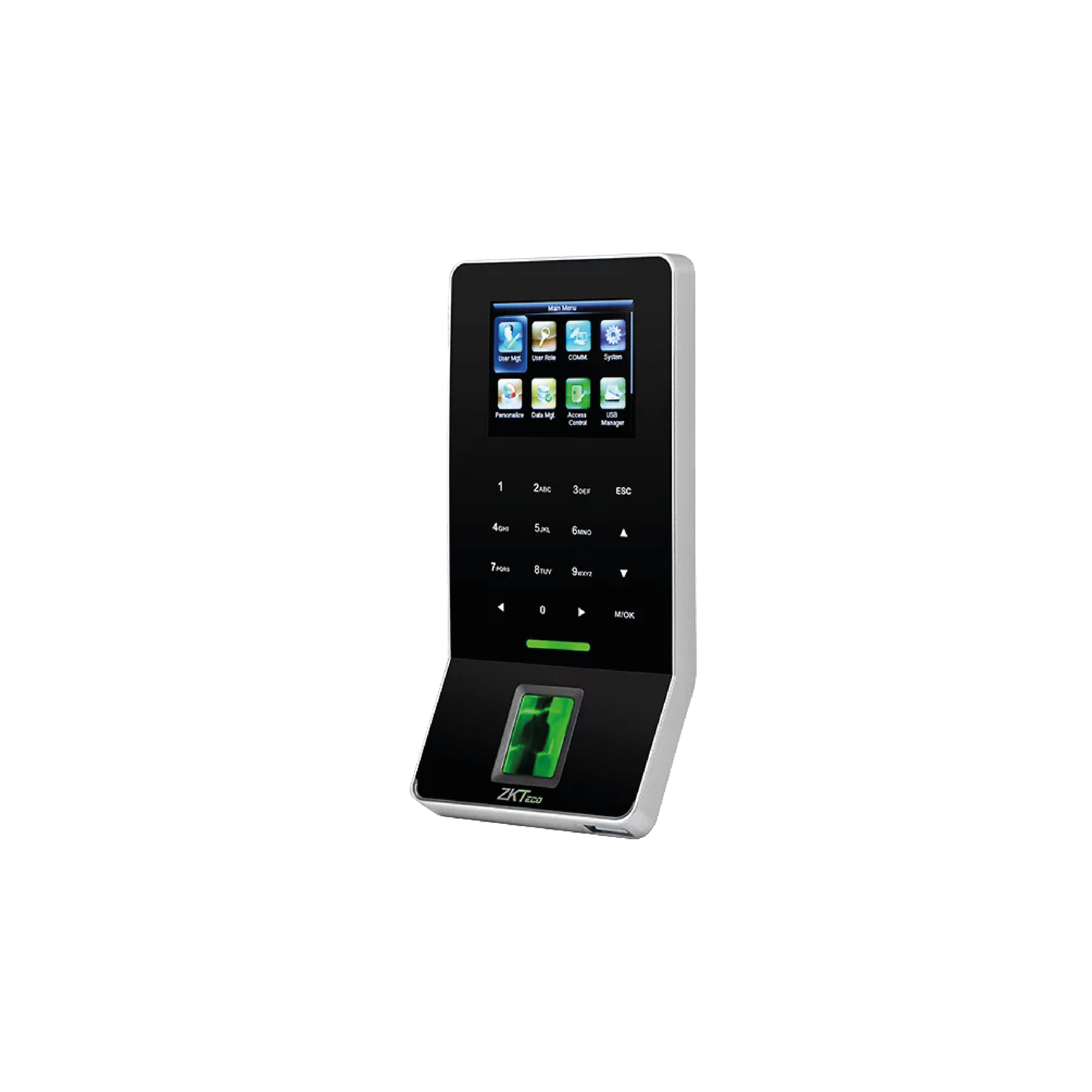 Terminal de control de acceso ultradelgado ZKTeco F22 con conexión WiFi, lector de huella y teclado táctil

