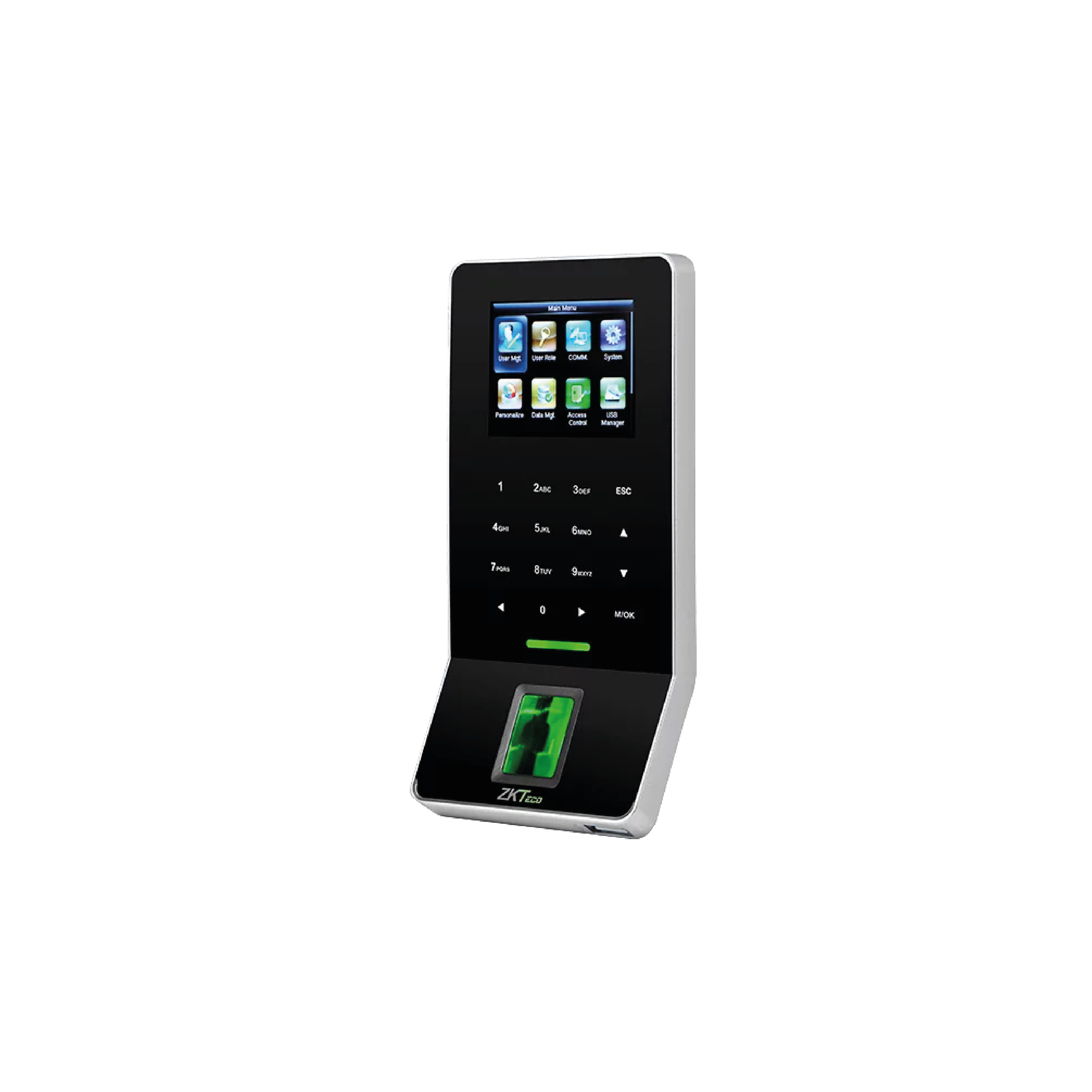 Terminal de control de acceso ultradelgado ZKTeco F22 con conexión WiFi, lector de huella y teclado táctil

