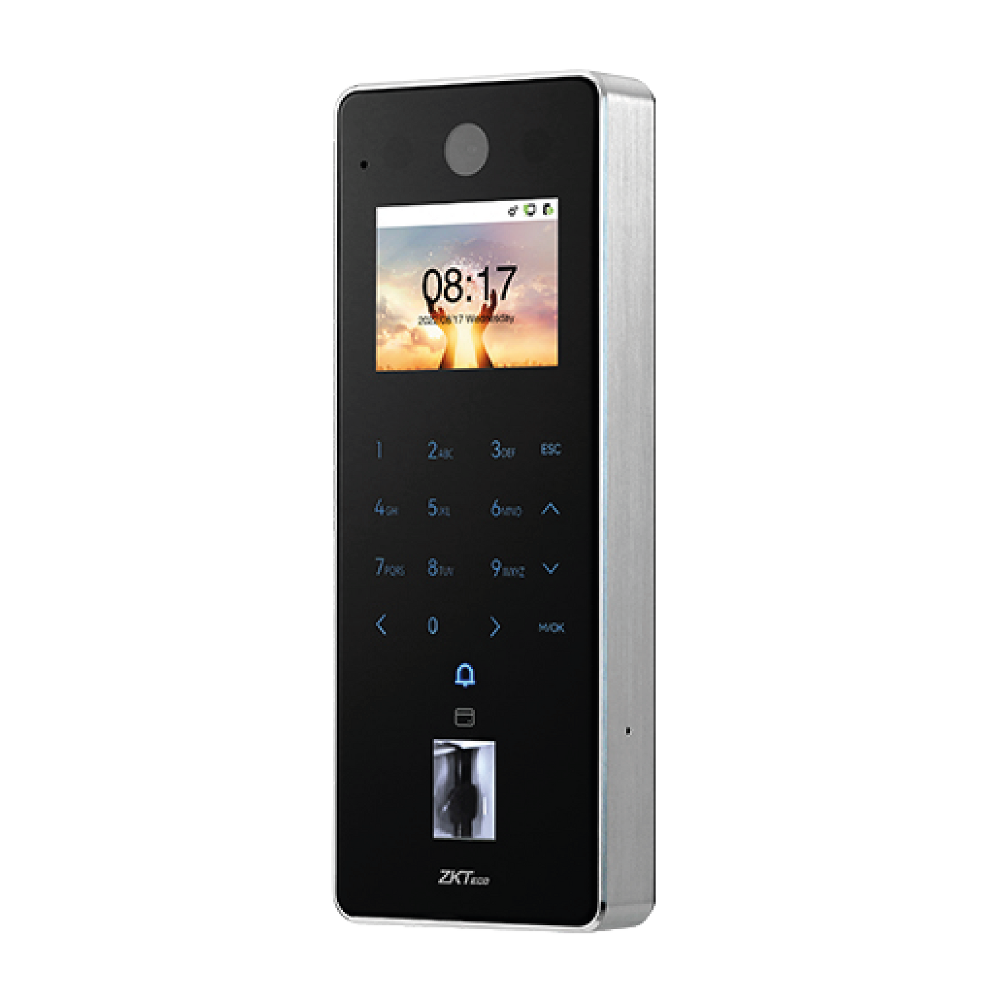 Control de acceso ZKTeco F35 de aluminio con biometría facial, huella y videoportero IP65 para exterior