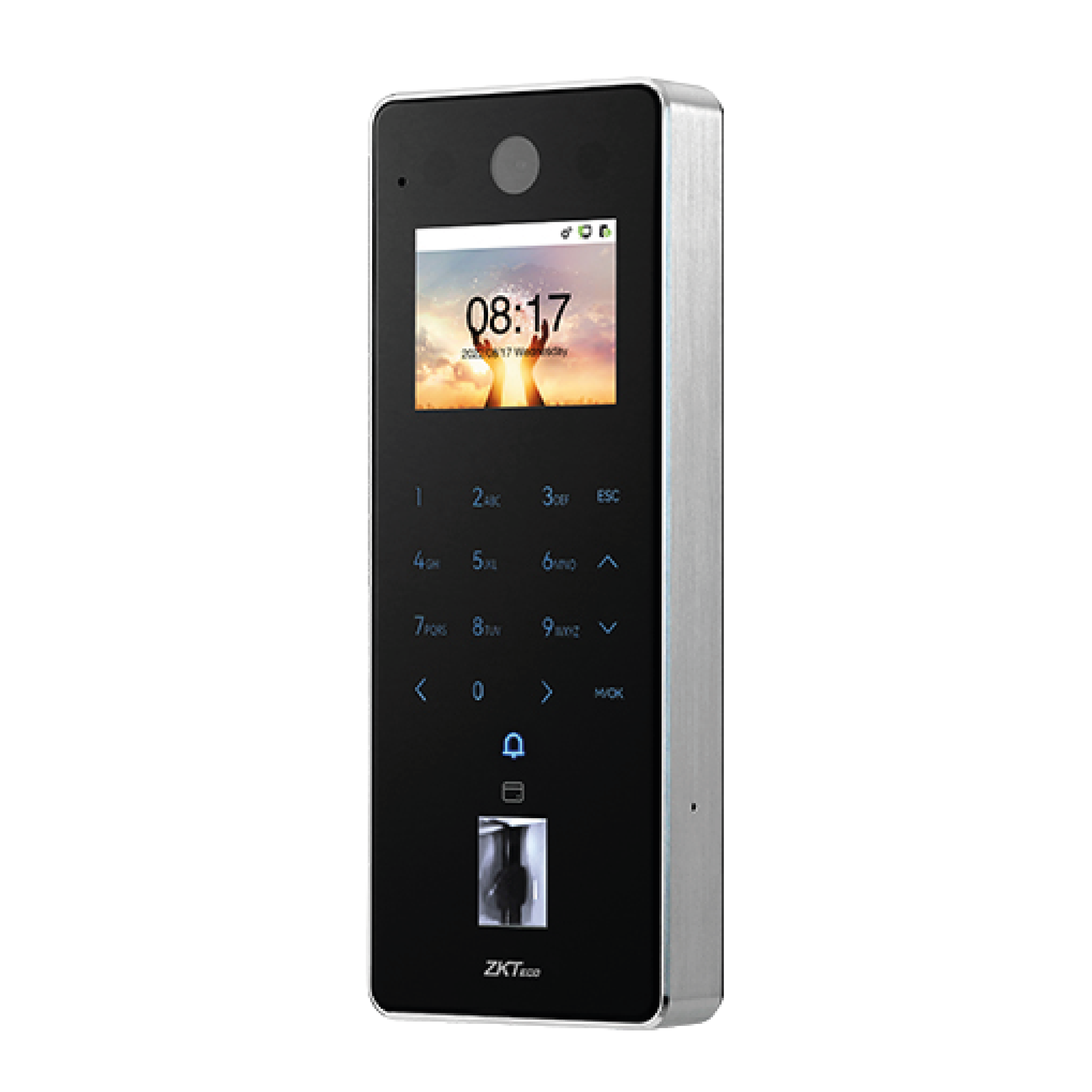 Control de acceso ZKTeco F35 de aluminio con biometría facial, huella y videoportero IP65 para exterior
