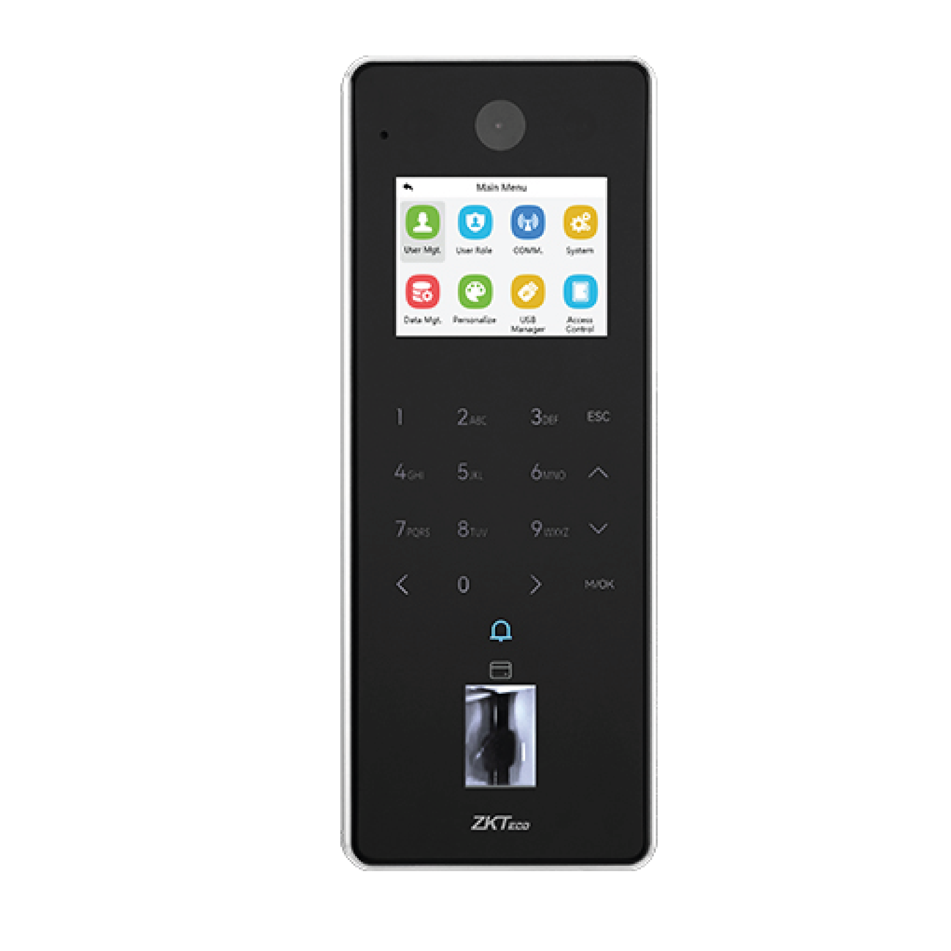 Control de acceso ZKTeco F35 de aluminio con biometría facial, huella y videoportero IP65 para exterior
