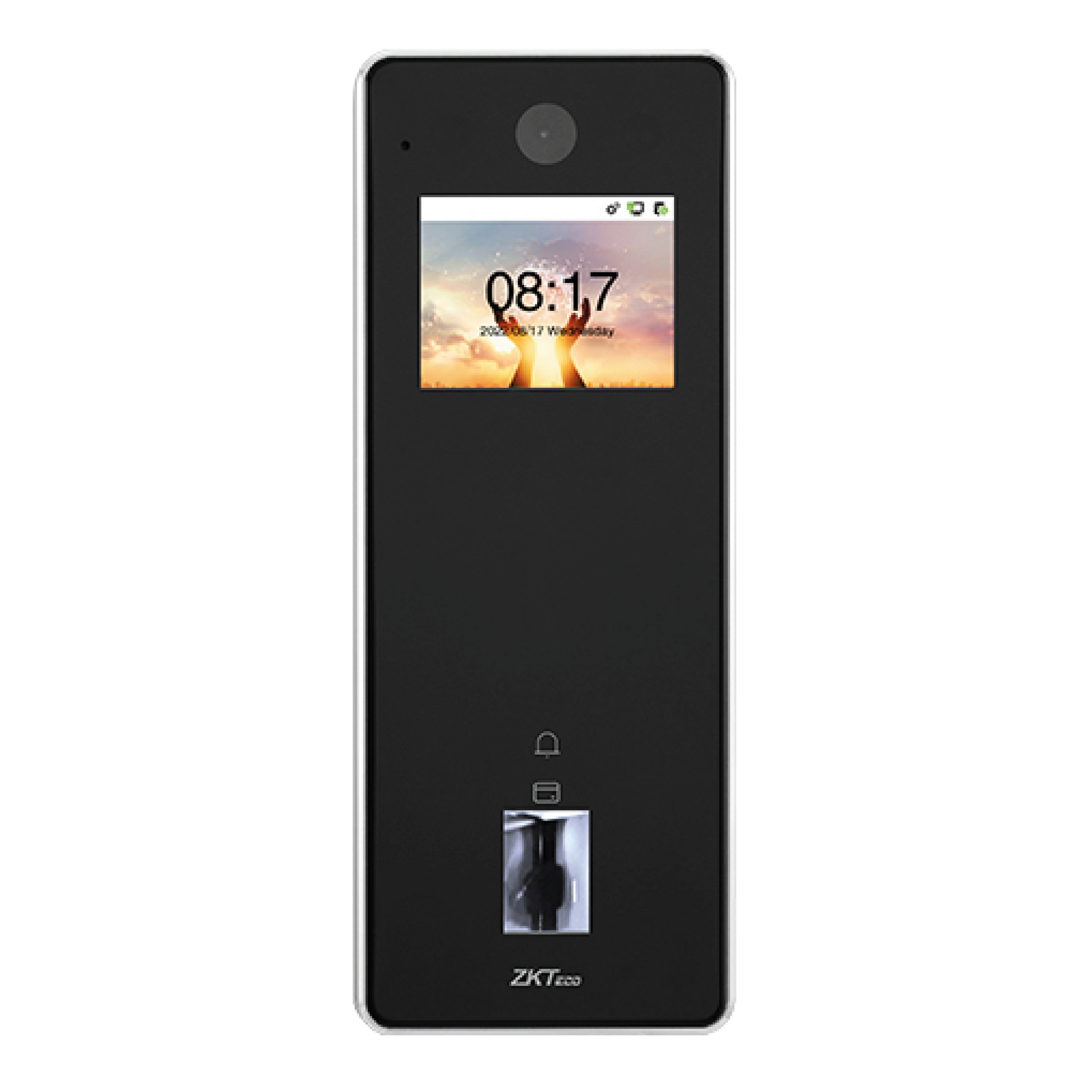 Control de acceso ZKTeco F35 de aluminio con biometría facial, huella y videoportero IP65 para exterior
