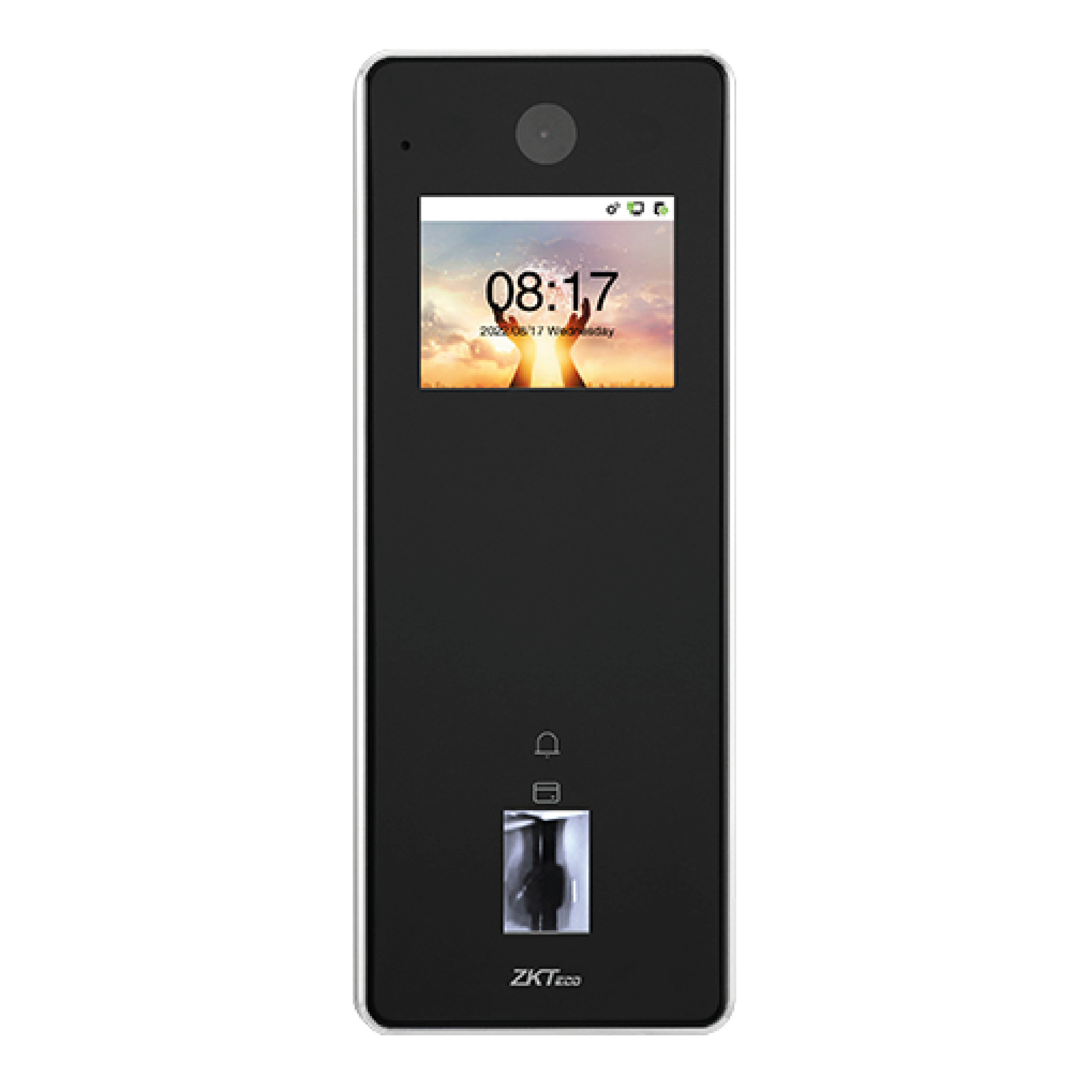 Control de acceso ZKTeco F35 de aluminio con biometría facial, huella y videoportero IP65 para exterior