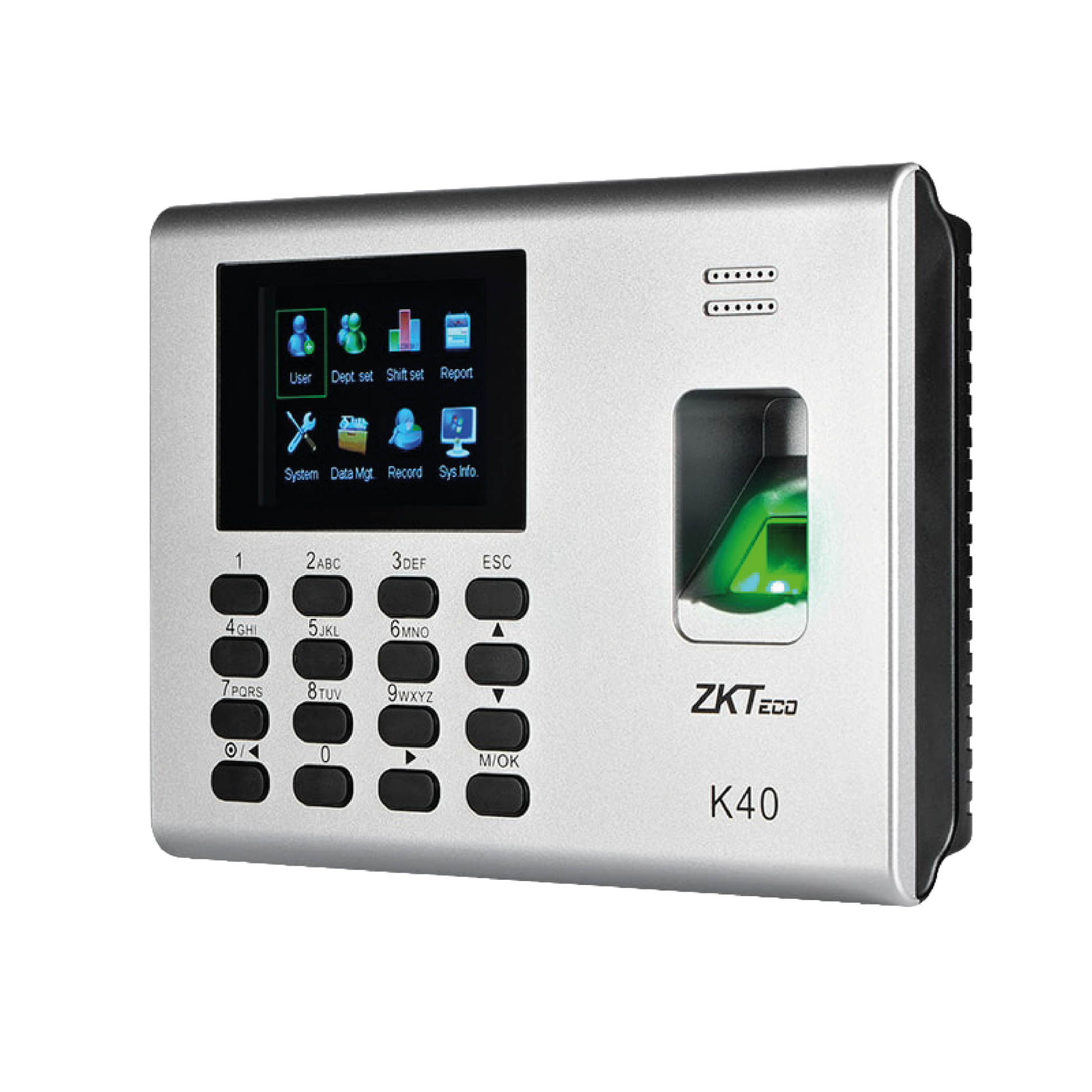 Reloj control de asistencia biométrico ZKTeco K40 con lector de huellas, pantalla a color y batería de respaldo

