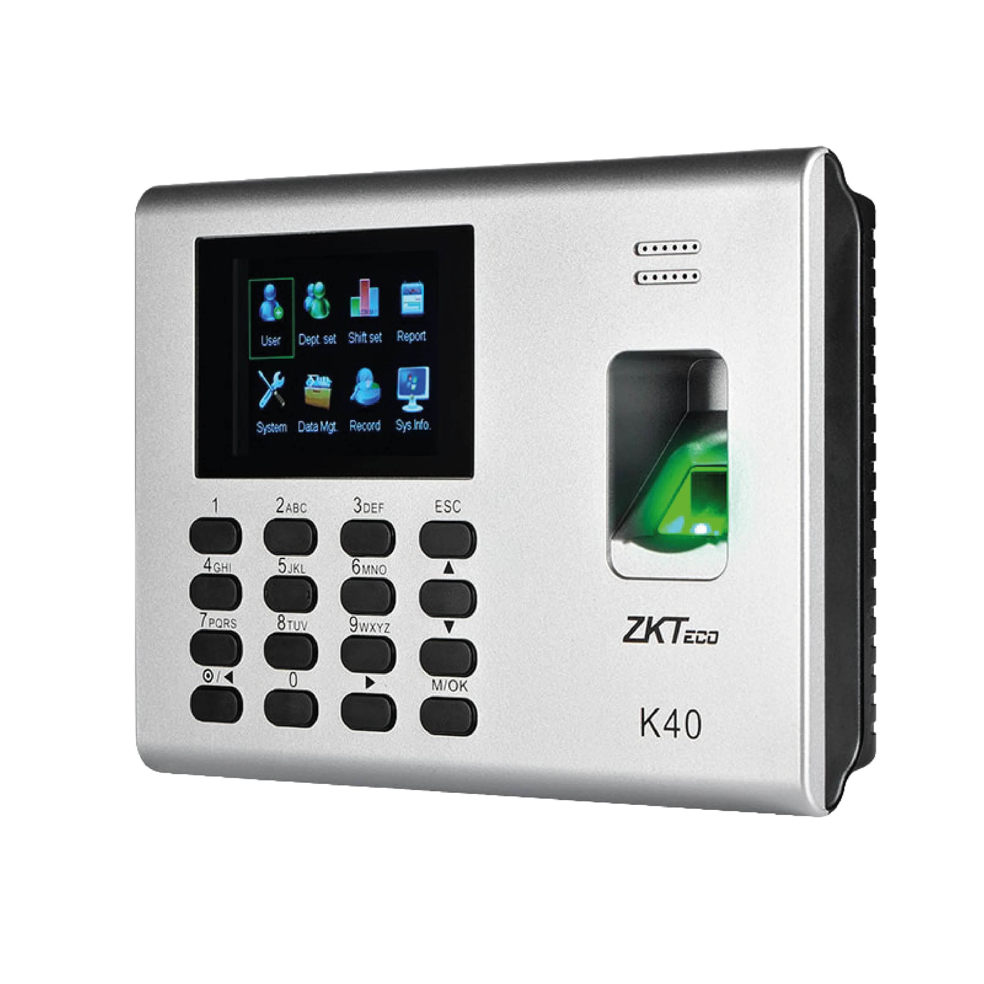Reloj control de asistencia biométrico ZKTeco K40 con lector de huellas, pantalla a color y batería de respaldo

